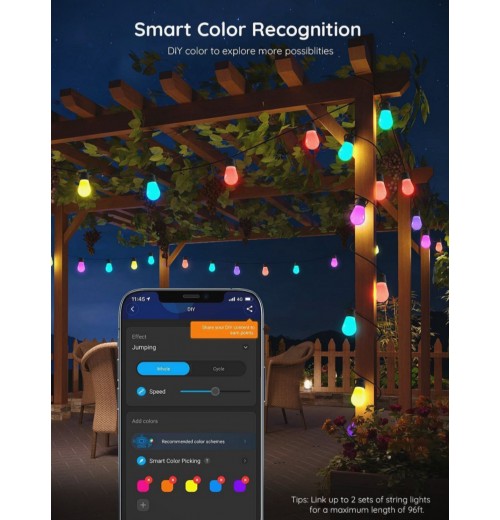 Warm White Wi-Fi & Bluetooth Smart Outdoor String Lights with RGBIC Technology [Energy Class F]